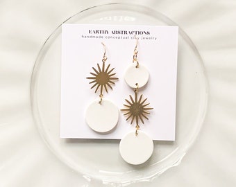 White Sun Sparkle Asymmetrical | Minimal Earrings | Handmade | Hypoallergenic | Simple | Gift | Lightweight - Womens Jewelry | Free Shipping