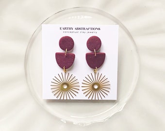 Wine Brass Sun Earrings | Minimal Earrings | Handmade | Hypoallergenic | Simple | Gift | Lightweight - Women's Jewelry | Free Shipping