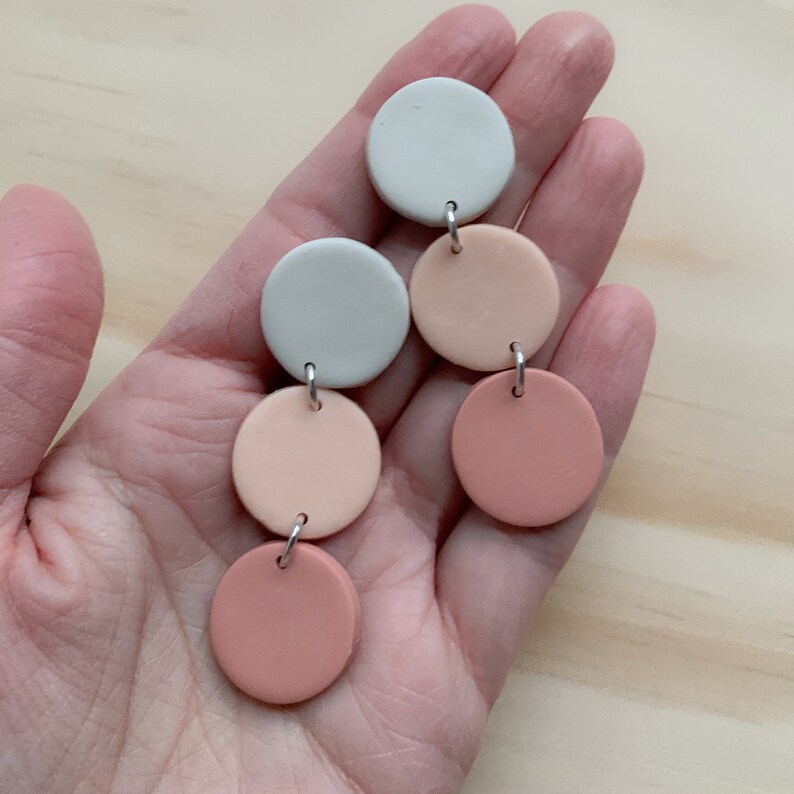 Gift for Her Lightweight Modern Geometric Pink Ivory Mauve Rose Statement Earrings Women/'s Polymer Clay Earrings Free Shipping