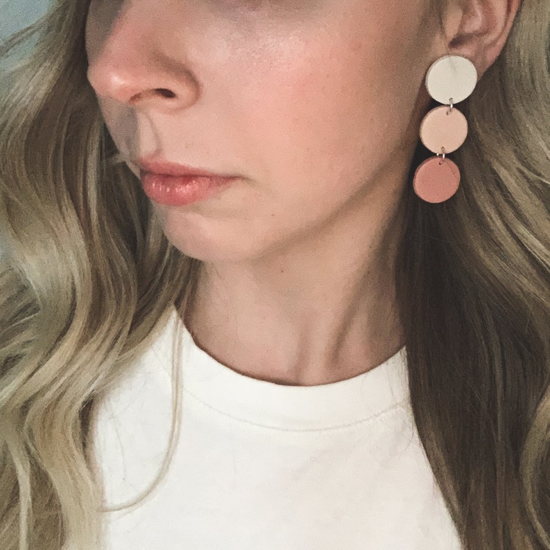 Gift for Her Lightweight Modern Geometric Pink Ivory Mauve Rose Statement Earrings Women/'s Polymer Clay Earrings Free Shipping
