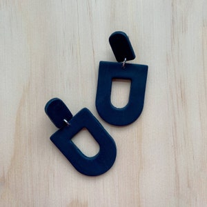 Emma Navy - Polymer Clay Earrings - Lightweight Modern Blue Geometric - Women's Jewelry - Post + Disk Back - Gift for Her | Free Shipping