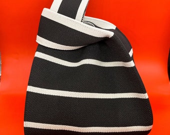 Black and white striped tote bag