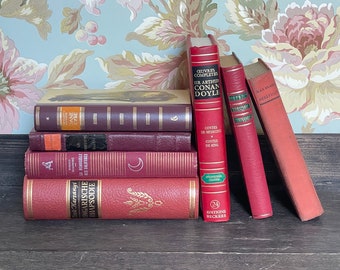 Vintage Red Book Stack | Decorative Antique Books | Bold Retro Home Decor, fillerbooks, shelffiller, library books, dark academia
