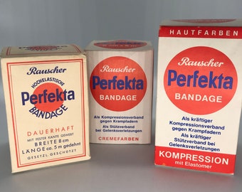 antique pharmaceutical Perfekta bandaid, retro medical supply, vintage band aid set of 3, 1950s and 1960s