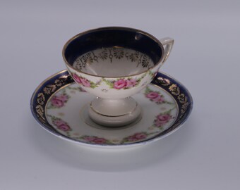 Vintage tea Cup with plate, floral design coffee mug, retro flower cup with plate, antique coffee or tea set
