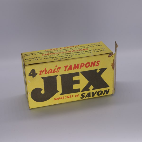 Tampon à récurer savonné Jex dans un emballage rétro avec contenu original, éponge d’articles ménagers vintage