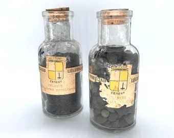 vintage sample bottle set, retro pharmaceutical and industrial sample containers, antique medical supply