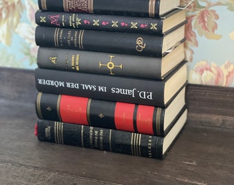 Vintage Black Book Stack | Antique Decorative Books | Gothic Farmhouse Decor, fillerbooks, shelffiller, library books, dark academia
