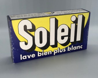 Soleil soap retro packaging with original content, vintage household items, rare finds for antique decor