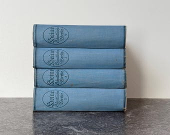 Rare Heinrich Heine blue Book Stack, Vintage Miniature Books, Decorative Antique Set, staging, shelf filler, library shelves decor