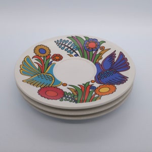 Villeroy&Boch Kaffee Untertassen Acapulco, kleine Teller, antike bunte Retro Keramik Made in Luxembourg, dekoratives Geschirr, 3er Set