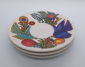 Villeroy&Boch coffee saucers Acapulco, small plates, antique colorful retro ceramics made in Luxembourg, decorative tableware, set of 3