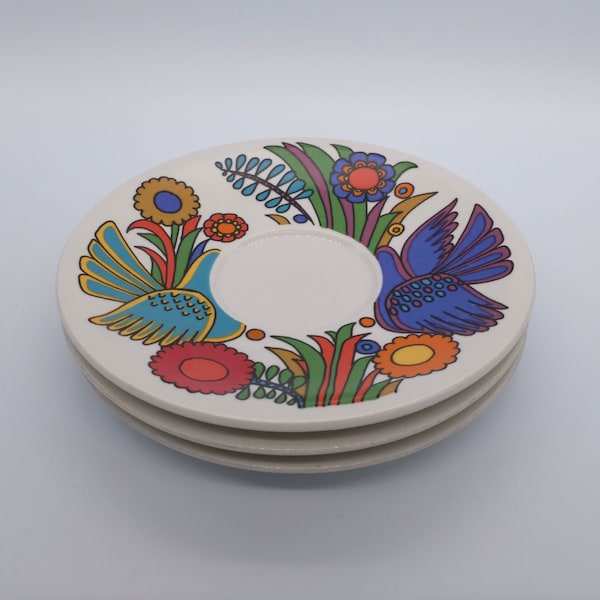 Soucoupes café Villeroy&Boch Acapulco, petites assiettes, céramiques rétro colorées antiques fabriquées au Luxembourg, vaisselle décorative, set de 3