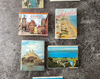 Mini vintage postcard accordion booklet, retro travel souvenirs, European summer, travel ephemera, travel journal scrapbook pictures