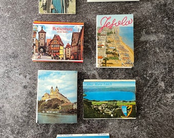 Mini vintage postcard accordion booklet, retro travel souvenirs, European summer, travel ephemera, travel journal scrapbook pictures