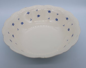 Vintage bowl, antique floral white and blue dish, retro ceramics made in Luxembourg, retro decorative containers kitsch floral style