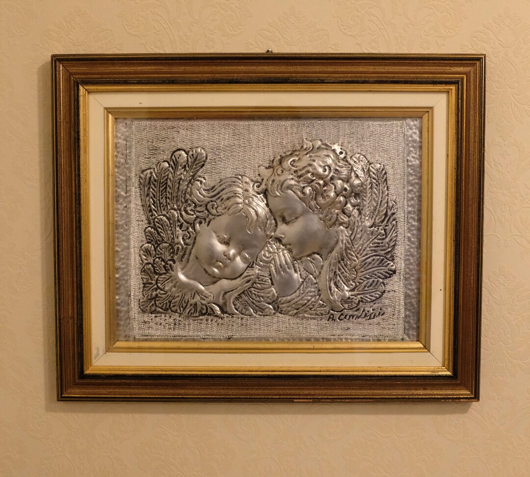Vintage Frame With Angels, Handmade Metal Wall Art, Framed Metal Art ...