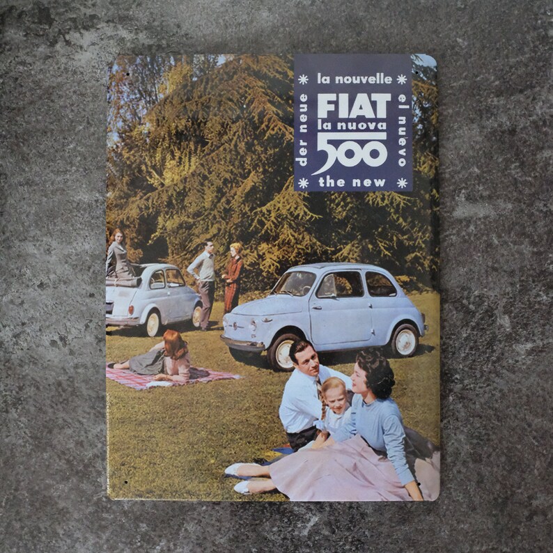 Metal Fiat 500 Ad Retro Metal Wall Art Vintage Car Advert Etsy