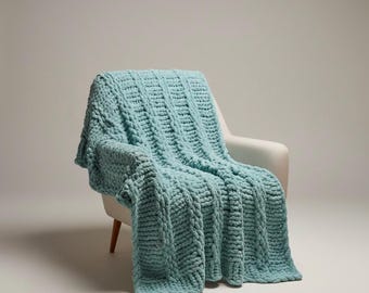 Hand-Knitted Chunky Chenille Yarn Blanket: Cozy Plush Throw