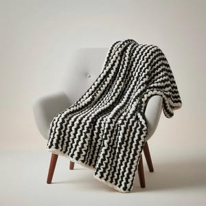 Hand-Knitted Chunky Chenille Blanket: Zig Zag Knit Throw