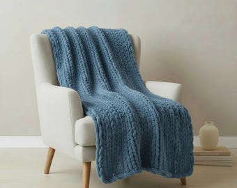Chunky Knit Blanket: Handmade Chenille Throw, Cozy Home Decor