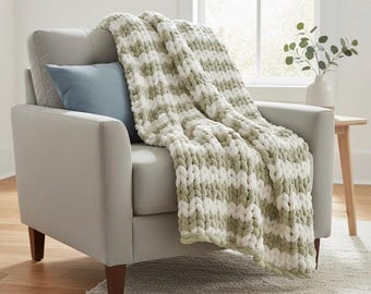 Stripe Chunky Knit Blanket: Hand-Knitted Chenille Throw