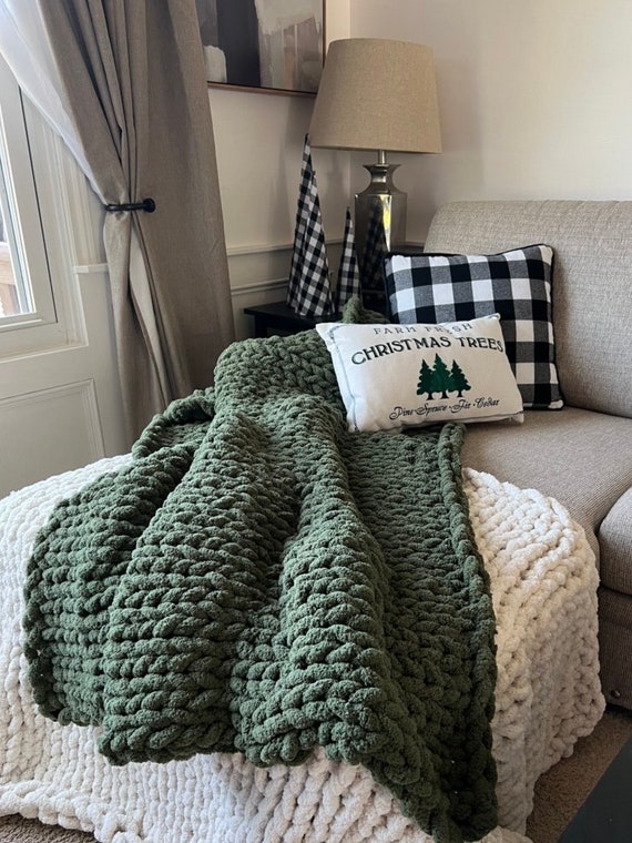 Chunky Knit Blanket: Handmade Chenille Throw, Cozy Home Decor