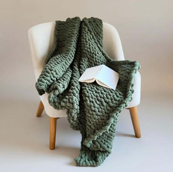 Handmade Chenille Chunky Knit Blanket: Cozy Throw Blanket