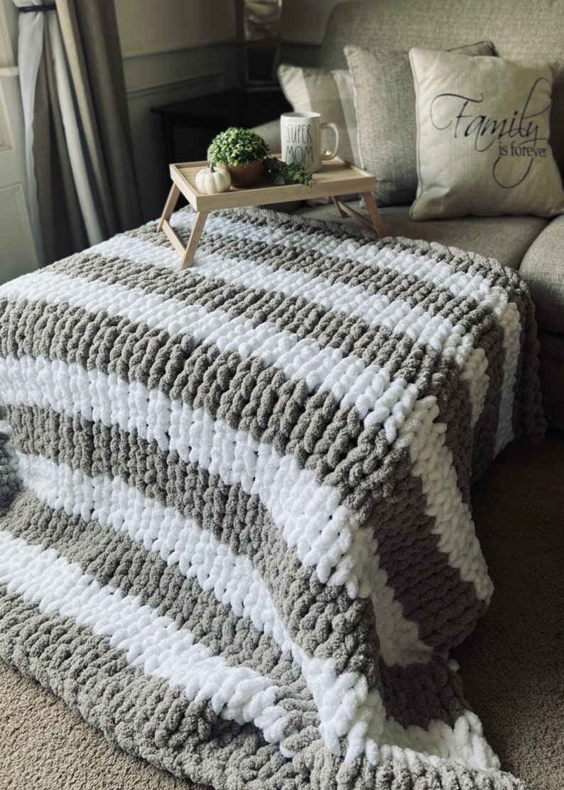 Stripe Chunky Knit Blanket FAST SHIPPING Perfect Gift Etsy