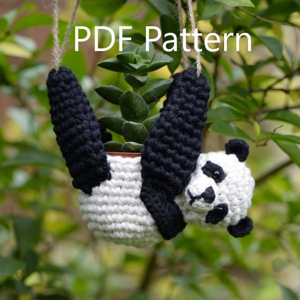 Crochet panda planter pdf pattern, plant pot home decoration, hanging planter