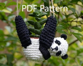 Crochet panda planter pdf pattern, plant pot home decoration, hanging planter