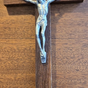Vintage Wooden Crucifix, with Metal Christ Figure- Made in Italy