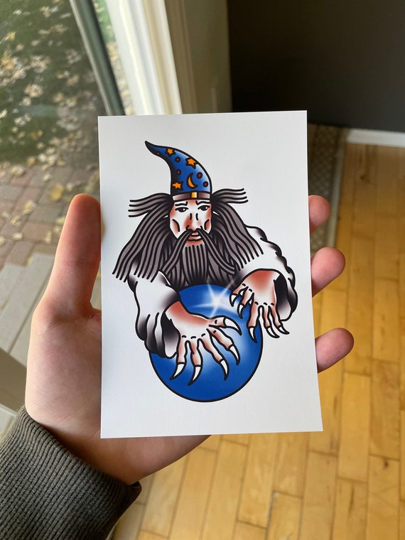Wizard Traditional Tattoo Style Print  Etsy