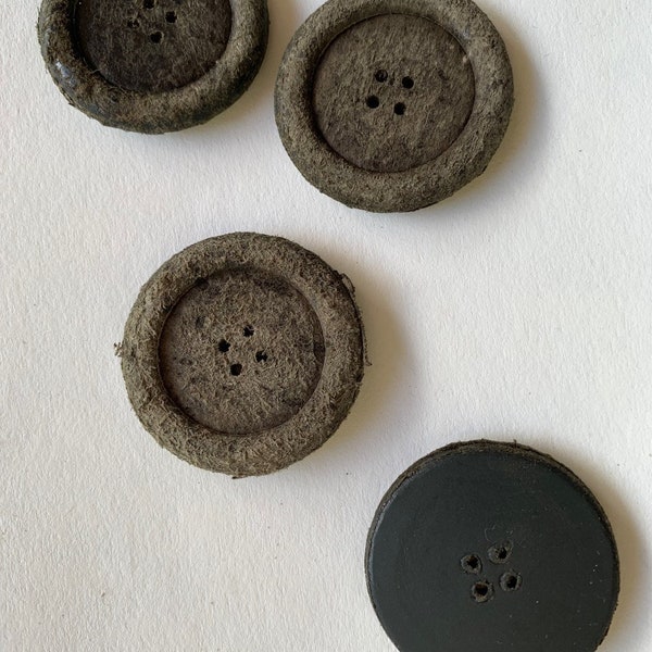Distressed Leather 4-Hole Rimmed Jacket Buttons - Italian Origin.  Sold In 4 Piece Sets.