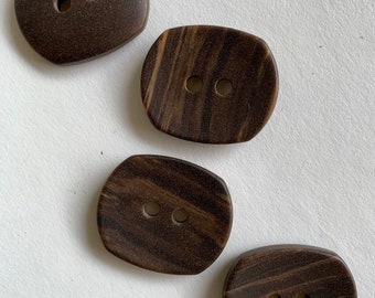 Rectangular Wood-Look Curved 2-Hole Button.  Sold In 6 Piece Sets.