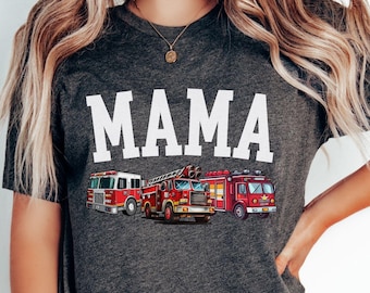 Boy Mama Firetruck themed T-shirt College Varsity letters Custom Name Boys Birthday Mothers Day Gift family matching Tee Personalized