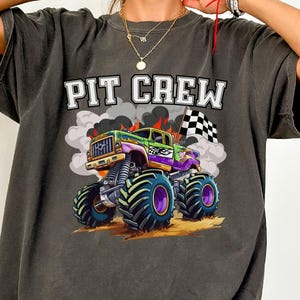 Monster Truck Jam Comfort Colors Custom Name Family Boys Birthday T-shirt, Dude, Pit Crew, Mama Mom Dad Mimi Brother Sister Bday Tee Digger