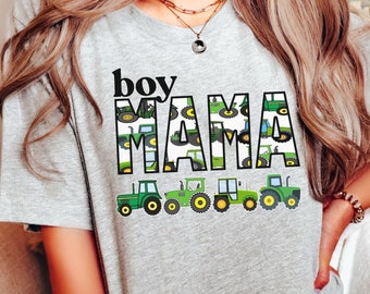 Custom Mama Tractor T-Shirt: Matching Family Birthday Party Tee Personalized Name Boys Birthday parents Wallpaper font Farm Theme Party