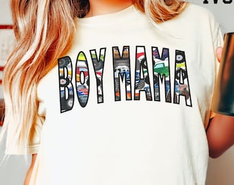 Boymama Monster Truck Mama Comfort Colors T-Shirt: Vintage Graphic Tee Mothers day Mom of Boys Custom Name Shirt Grandma Trendy Ladies