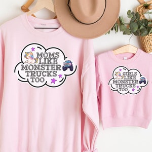 Dziewczyny Mamy Kochają Monster Trucks Zbyt Jednorożec Sparkle Jam Pit Crew Urodziny Impreza Mama Córka Dopasowana Bluza Era Maluch Nastolatka Siostra Dzieci