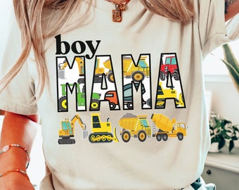 Boy Mama Construction T-shirt  Custom Name Tee Mom Backhoe Bulldozer Gift For Mom Matches Family Son Dump Truck Play Shirt Park Wear