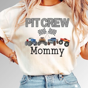 Comfort Colors Pit Crew Monster Truck Jam Rodzina Spersonalizowane Niestandardowe Kratkowane Urodziny, Kuzynka Mama Mama Siostra Dziecko Płeć Ogłoś