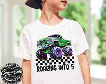 Custom Boys Fifth Birrthday Monster Truck Family Matching Shirts, Personalized Name, Mama Daddy Kids Shirt, Comfort Colors, Five Year Old