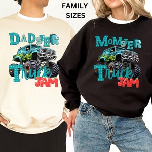 Monster Truck Jam Family Matching Sweatshirt Momster Dadster Maluch Urodziny Chłopiec Koleś Mama Dada Bday Party Baby Shower Ciąża Prezent Dino