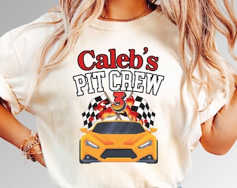 Custom Name Age Pit Crew Race Car Hot Cars Wheels Family Birthday Shirt, Boy Dude Shirt, Mama Mom Dad Mimi Brother Sister, Comfort Colors