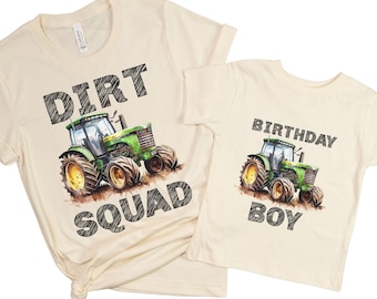 Green Tractor Boy's Custom Birthday Shirt: Farming Deere Theme Boy's Party Event Celebration Dirt Squad Matching Family Crew Tee Mama Son