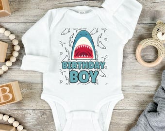 Custom Shark Toddler Baby Bodysuit For Family Birthday Party: Personalized Name & Number - Great White Shark - Megalodon Nautical theme