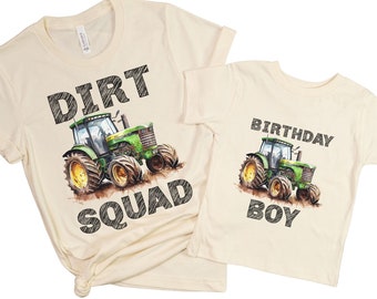 Green Deere Tractor Birthday Shirt - Family Matching Farm Party, Mom and Son, Watercolor Graphic, Birthday Boy Dirt Squad Party Theme Son