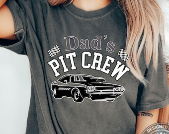Dad's Birthday T-Shirt with family matching party tee's - Classic Race car Theme with black and white checkered flags - Custom Name 2-Sided