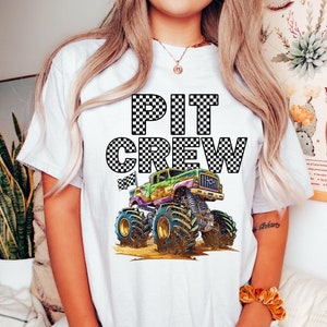 Komfort Kolory Monster Truck Jam Pit Crew Koszulka Rodzina Urodziny Chłopiec Facet Impreza Nowy Tata Rodzice Wyścigi Gorące Samochody Koła Brat Siostra Mama
